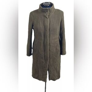 Calvin Klein Angora Wool Blend Trench Coat Olive Green Sz L Mob Wife Mock Neck‎